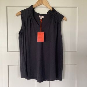 Knox Rose Tank Top Sleeveless Shirt Black Cotton Modal Pullover Ruffle Small S